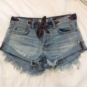 Free people pattern belt jean shorts